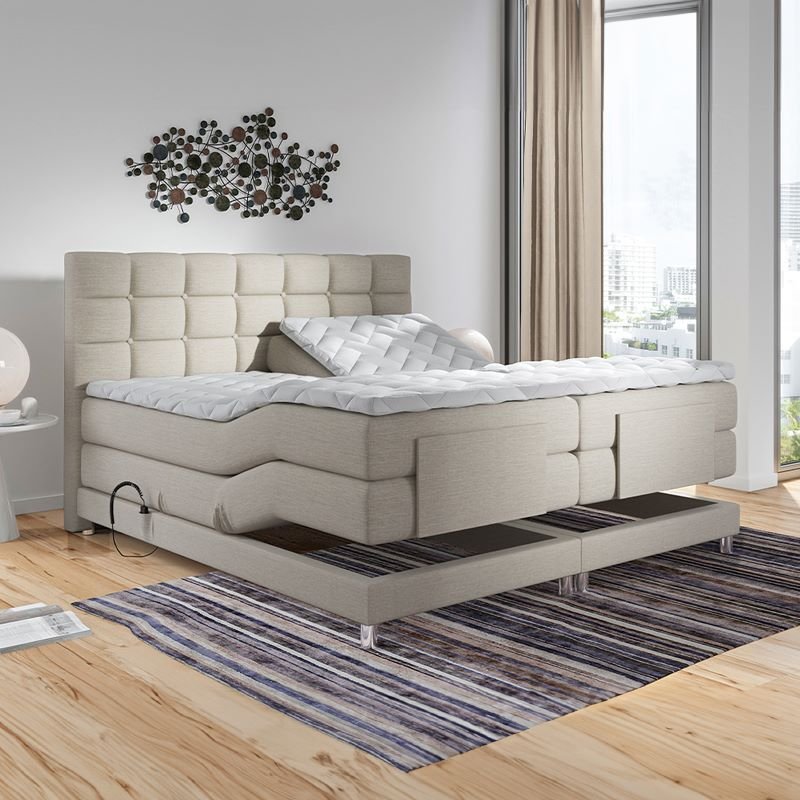 Elevationsseng 160x200 cm incl headboard og fragt Beige Sm&aring; Felter