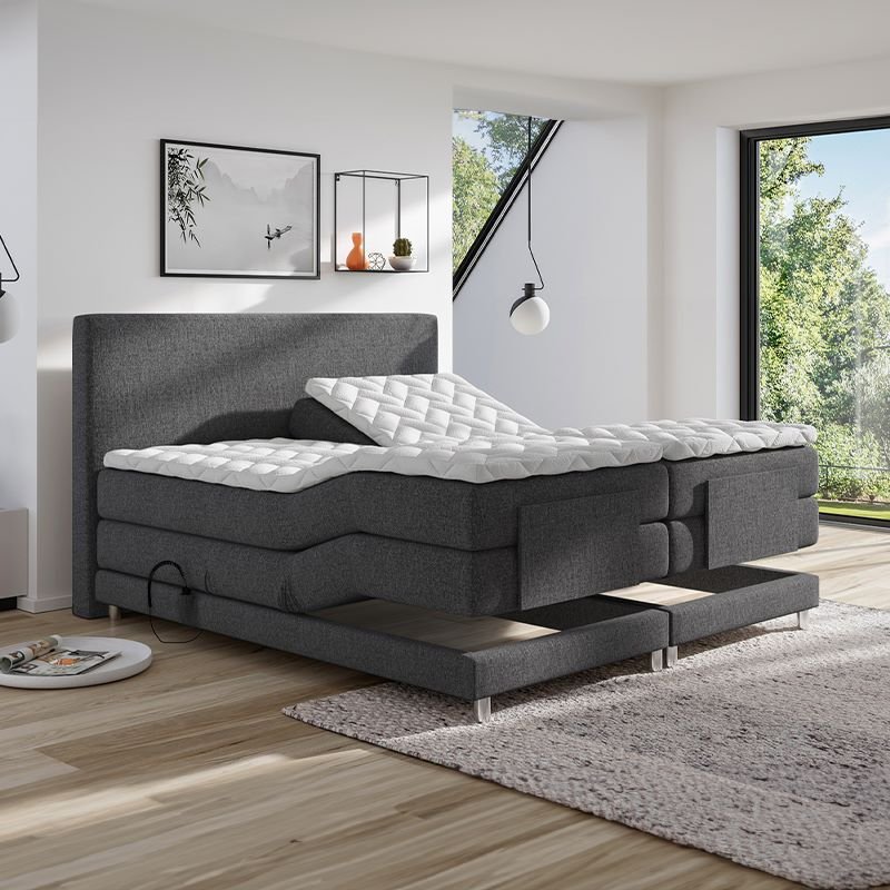 Elevationsseng 180x200 cm incl headboard og fragt 180x200 cm Gr&aring; Glat